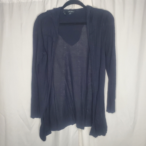♡♡ Cynthia Rowley Blue Linen Viscose Blend Openfront Hoodie Cardigan Size Medium - Picture 1 of 6